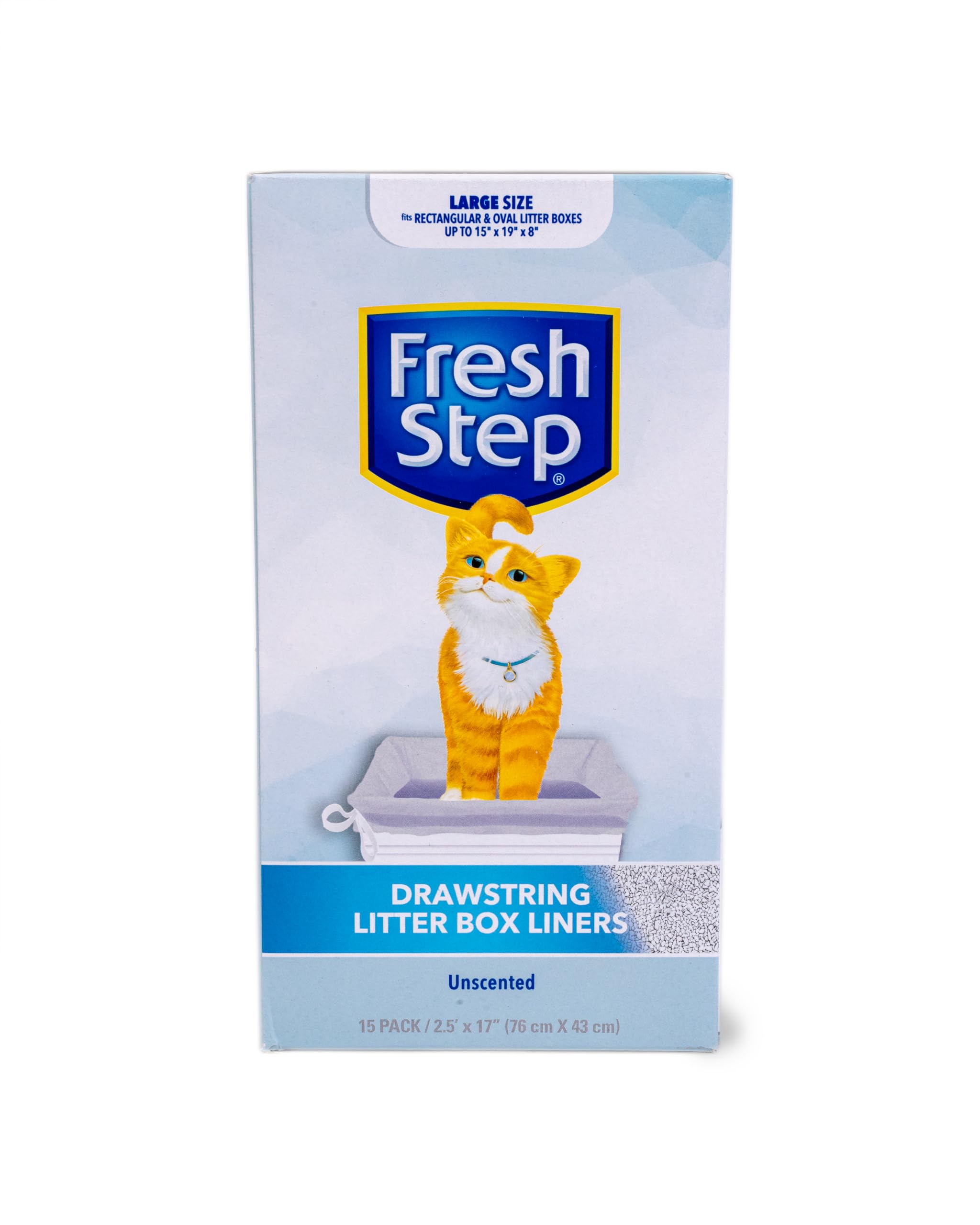 Fresh Step Drawstring Cat Litter Box Liners, Unscented, Size Large, 30' X 17' | Kitty Litter Bags - 15 Count - Cat Litter Liners For Rectangle Or Oval Litterboxes