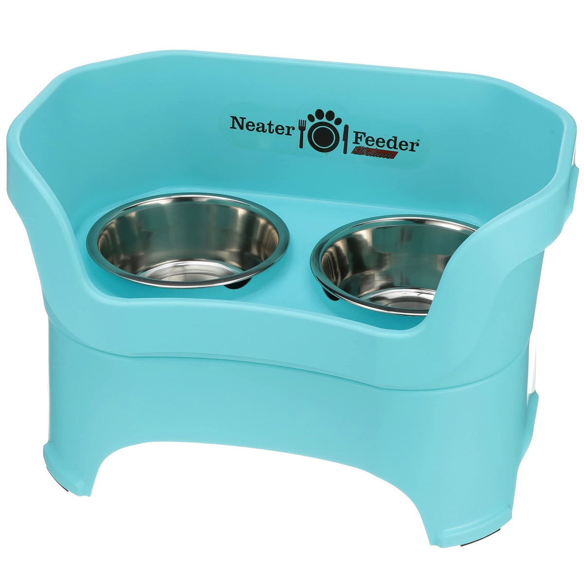 Neater Feeder - Deluxe Model - Mess-Proof Dog Bowls (Large, Aquamarine) - Made in USA - Elevated, No Spill, Non-Tip, Non-Slip, R