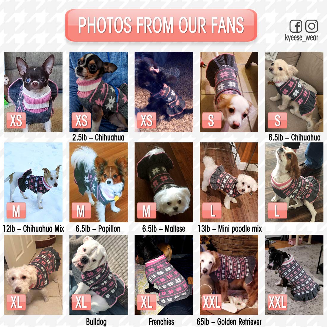 Kyeese Dog Sweater Fall Winter Dog Clothes Warm Dog Coats Cute Dog Sweater Dress With Leash Hole Pullover Knit Turtleneck Dog Sweater With Snowflake Pattern For Small Dogs, Girl Grey, X-Large