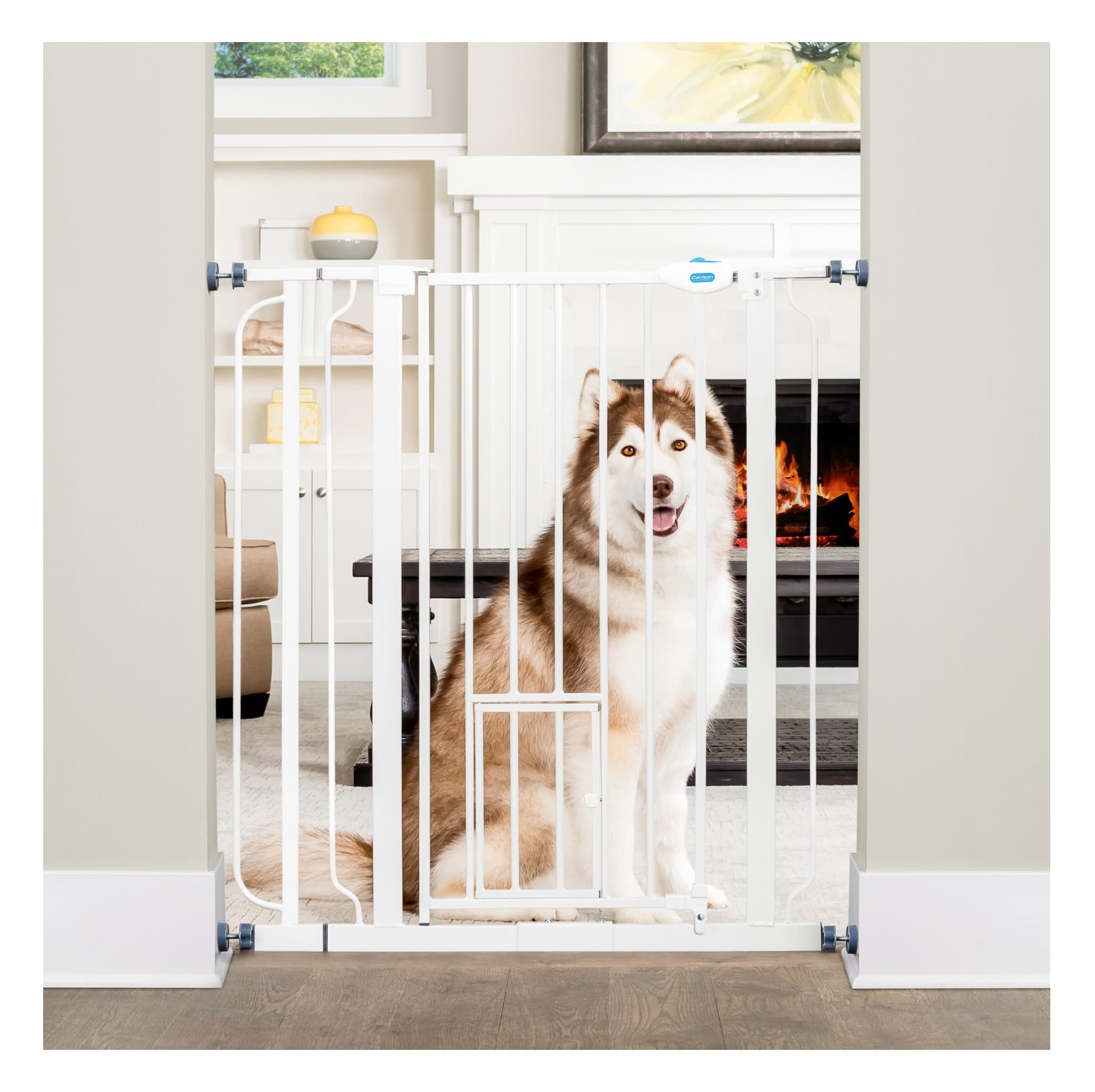 Carlson Extra Tall Walk Through Pet Gate With Small Pet Door, Includes 4-Inch Extension Kit, 4 Pack Pressure Mount Kit And 4 Pack Wall Mount Kit