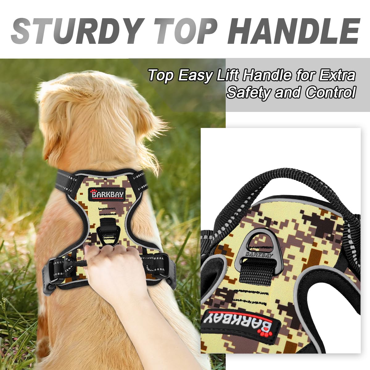 Barkbay No Pull Dog Harness Front Clip Heavy Duty Reflective Easy Control Handle For Large Dog Walking(Desert Camo,M)