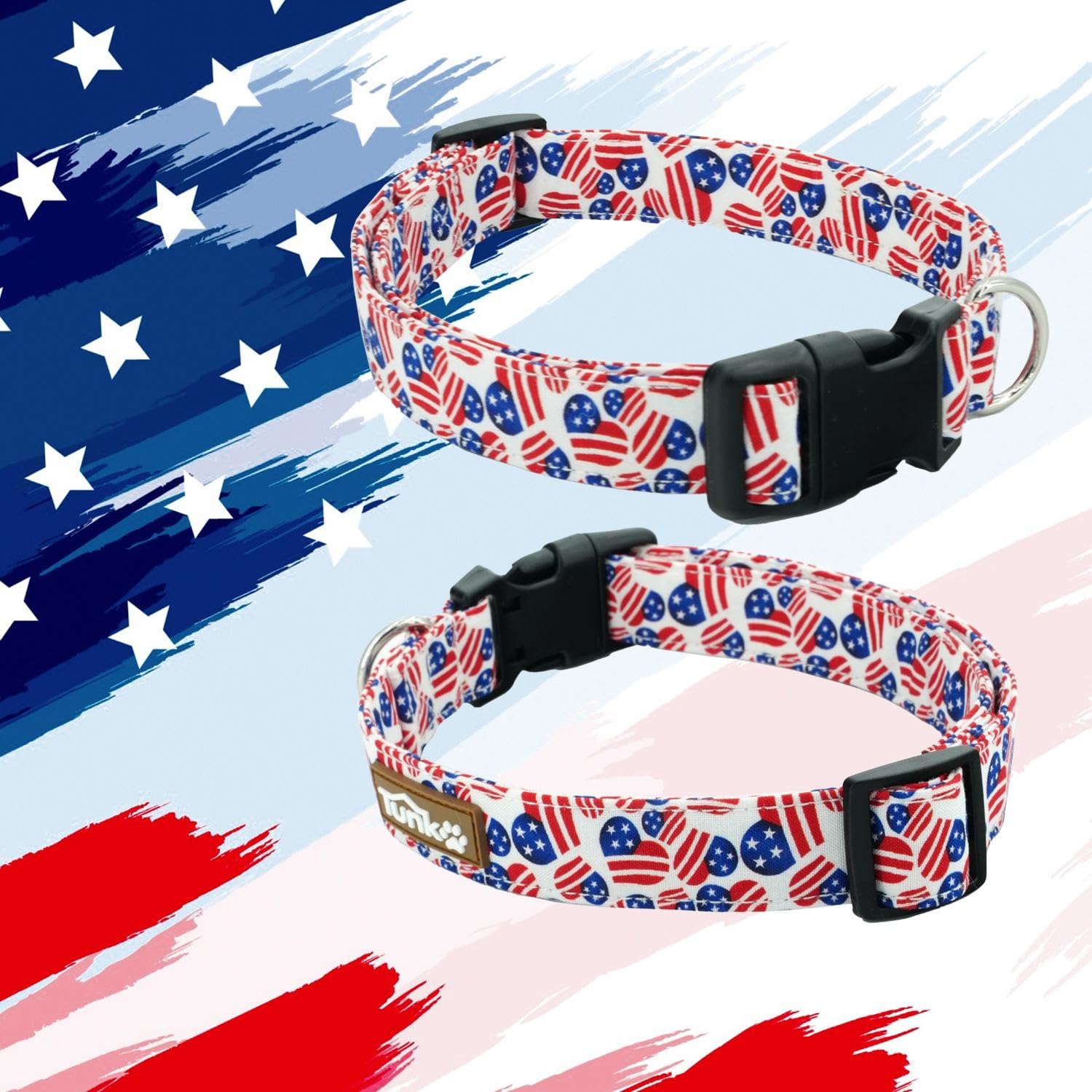 Tunkoo American Flag Dog Collar, Cute Adjustable Heart Collar For Boy And Girl Dogs Strong Plastic Buckle - For Small Medium Lar