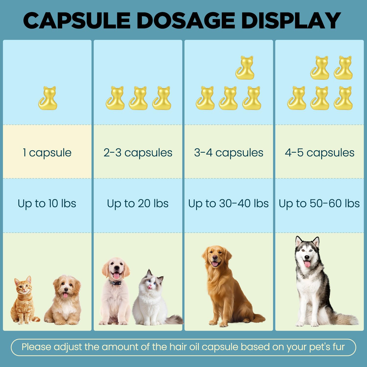 H HOLLY HERBAL Pet Fur Care Oil - Deeply Strengthening Dog Conditioner Spray with Jojoba, Camellia & Castor Oils - 15 Capsules, Gold