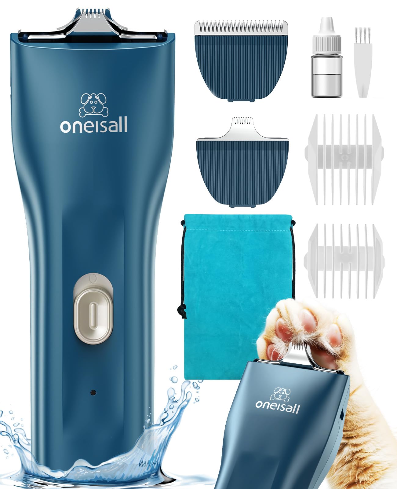 Oneisall Pet Clippers For Cat Matted Hair, Small Clippers Low Noise Dog Trimmers For Dog Grooming, Pet Hair Trimmer For Small Pets (Standard+Mini Blade)