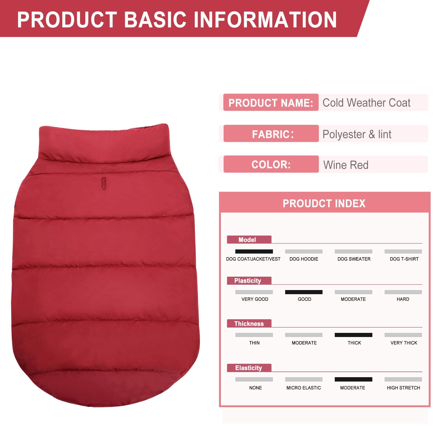 Asenku Windproof Winter Coat - Waterproof Jacket, Warm Vest For Cold Weather - 2 Layers Fleece Lined Pet Apparel For Small Mediu