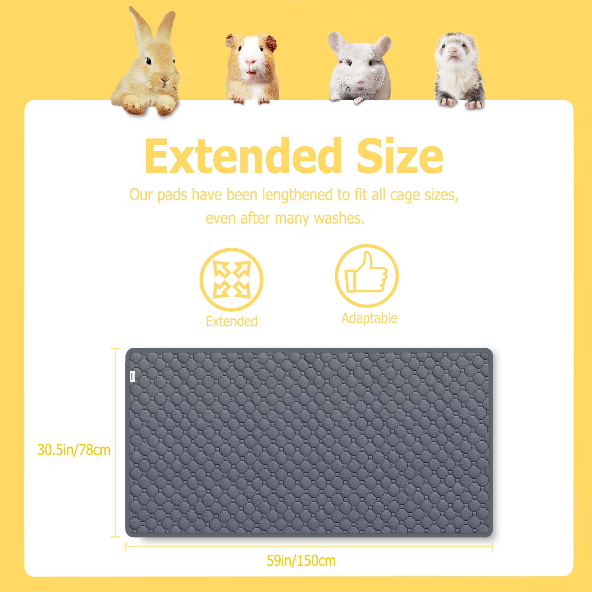 Guinea Pig Cage Liners, C&C 2X4 2 Pack Guinea Pig Bedding Washable, 59''x 31'' Waterproof Reusable & Anti Slip, Super Absorbent