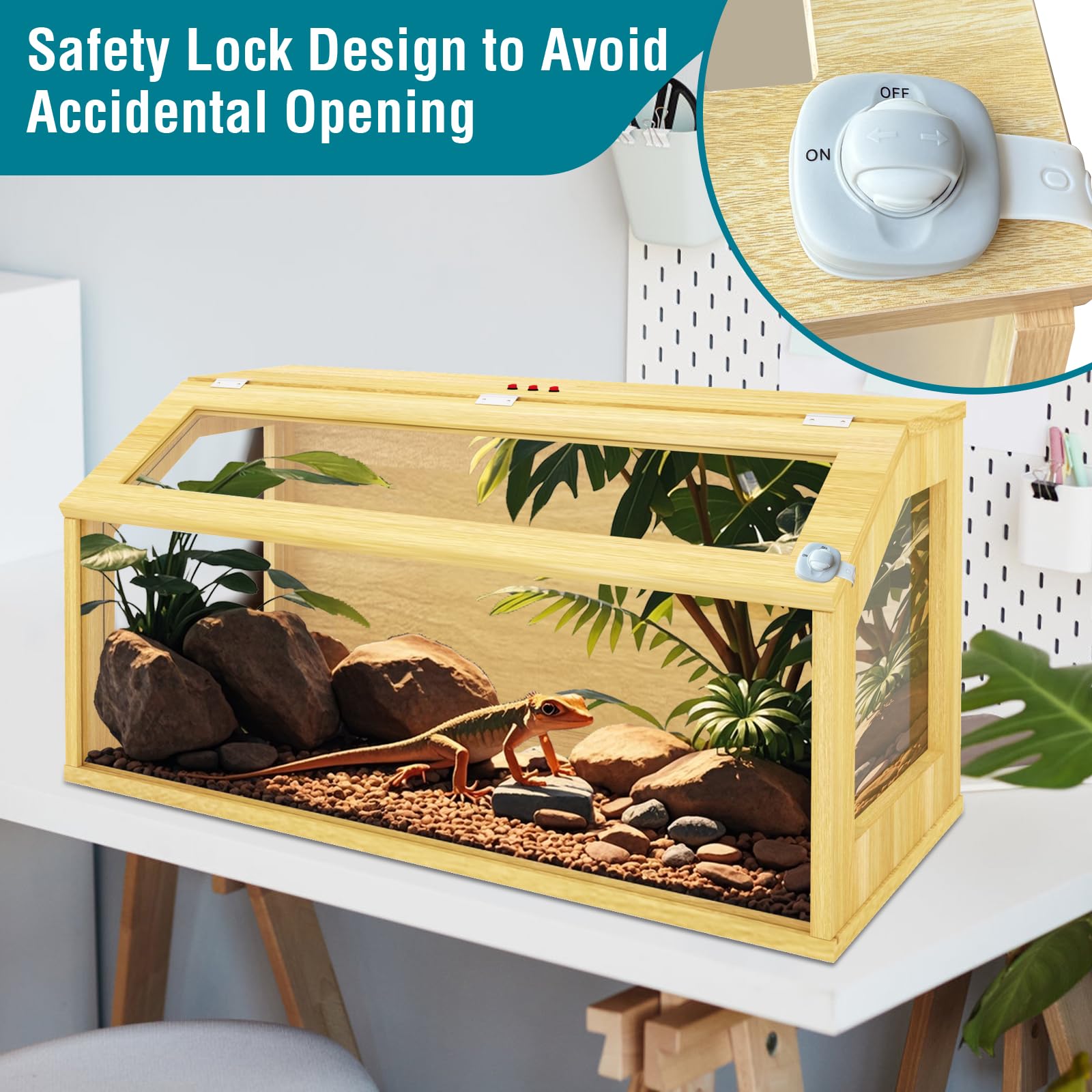 67 Gallon Reptile Tank, Wooden Bearded Dragon Terrarium Tank With Top Ventilation, Large Reptile Enclosure For Snake, Lizard, An