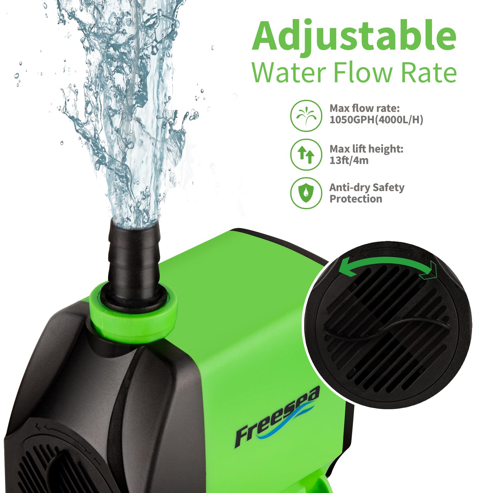FREESEA Pond Submersible Water Pump: 1050GPH 100W Adjustable Ultra Quiet Fountain Pump with 6.5ft Tubing for Aquarium Fish Tank