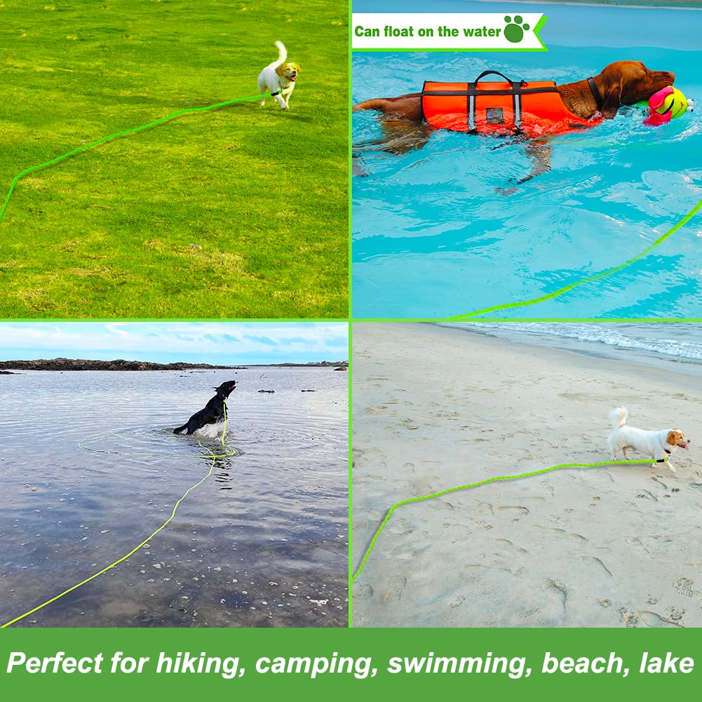 Vivifying Floating Long Dog Leash, 32Ft Dog Training Leash For Swimming And Lake, Reflective Long Rope Lead With Soft Handle For Outside, Yard, Camping, Hiking And Beach (Green)