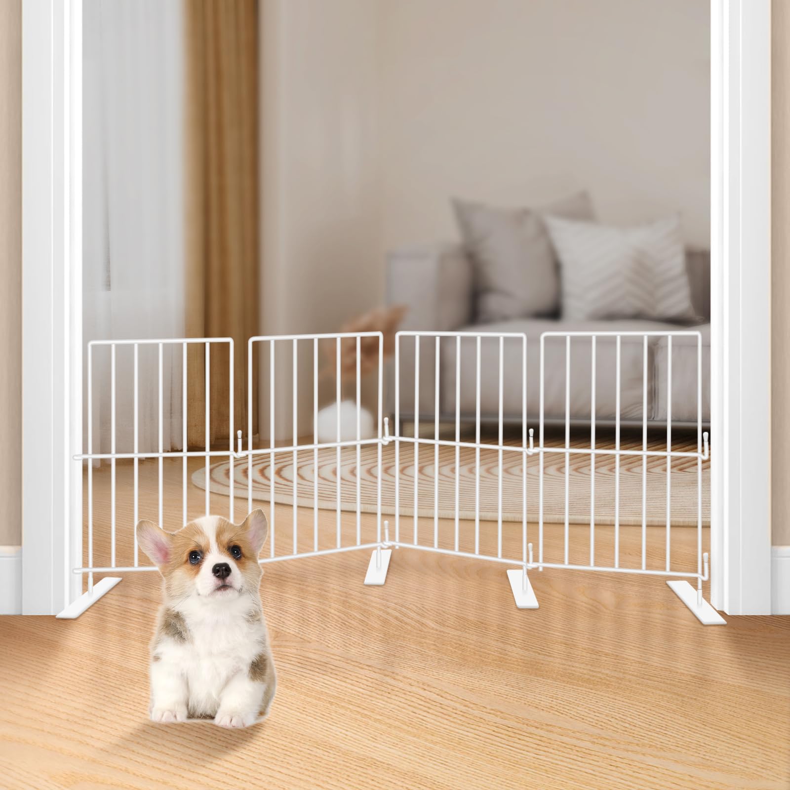 Yorwhin Short Puppy Gate - 17 Inch Height, Free Standing, Expands Up To 48 Inches, Indoor/Outdoor, Step Over Pet Fence For Small