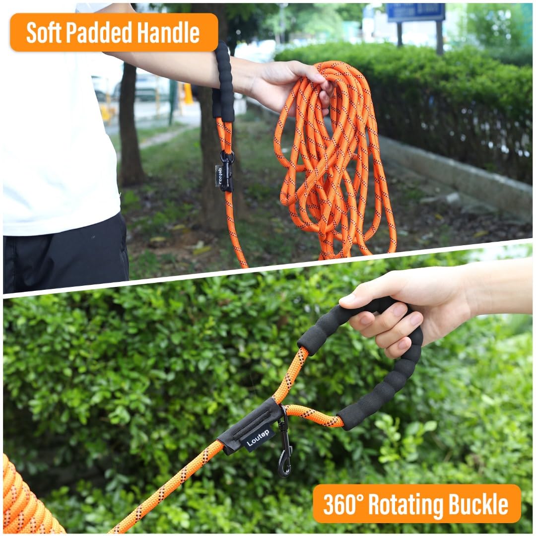 Loutep Long Leash for Dogs 10ft 16ft 30ft 50 Feet 100 Foot Tie Out Check Cord Recall Obedience Rope Lead Extra Longline Long Dog