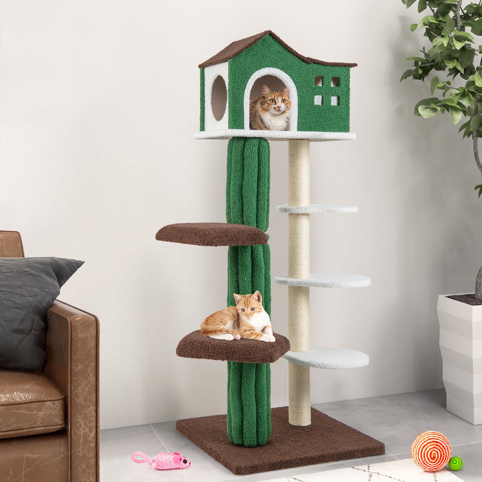 Tangkula Tall Cat Tree For Indoor Cat, 7-Tier 61    Modern Cat Tower With Sisal Scratching Posts, Top Condo, Soft Mohair Plush F