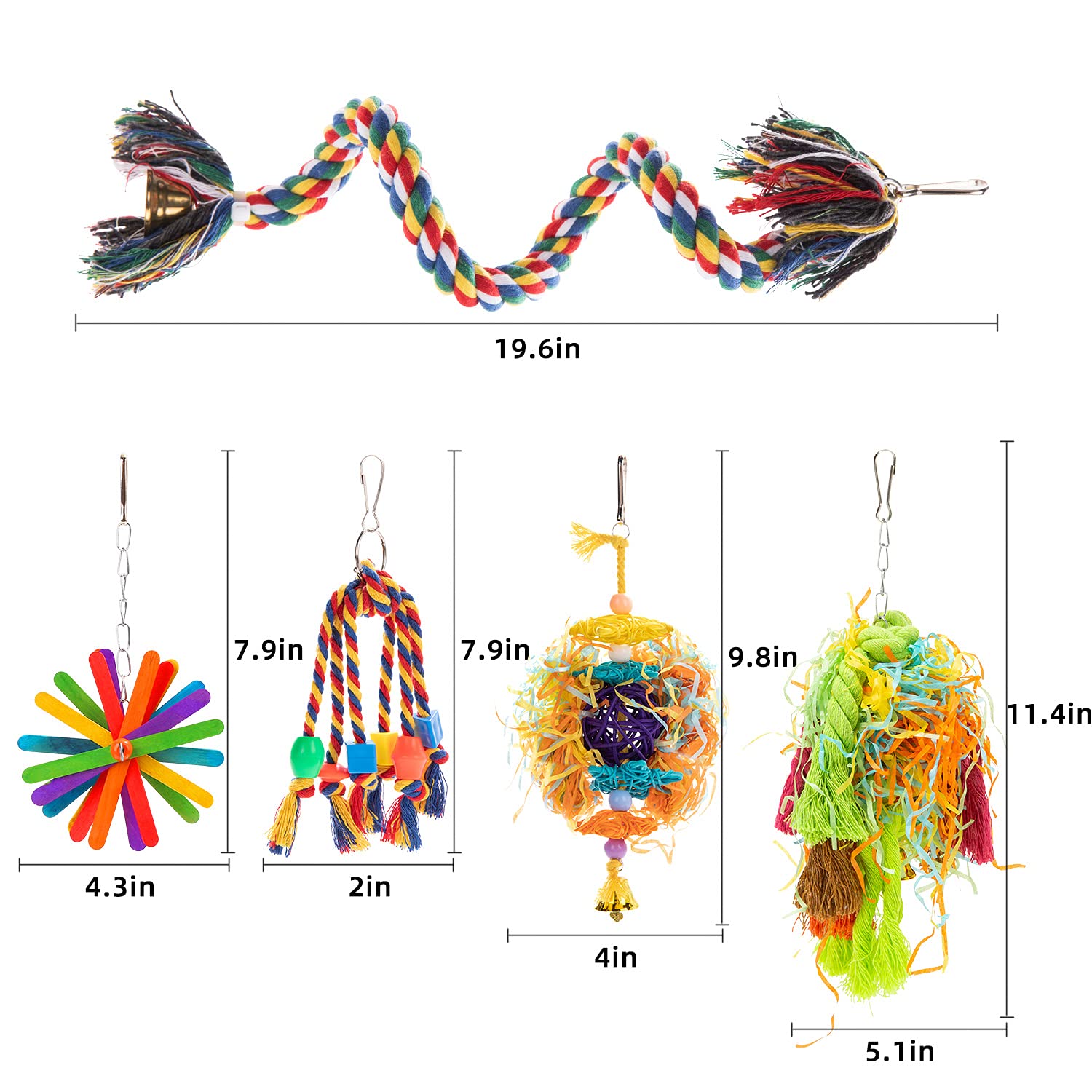 Rlrich 5Pack Colorful Shredder Bird Foraging & Hanging Toys, Comfy Perch Parrot Toy For Rope Bungee