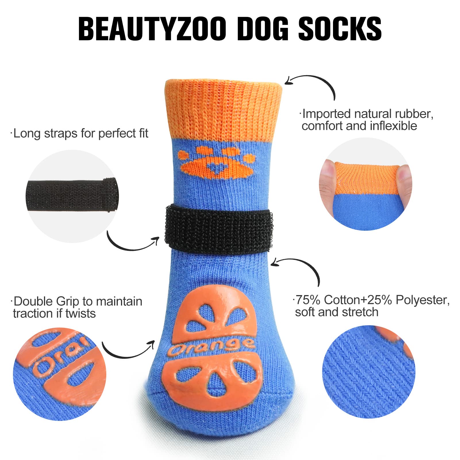 Beautyzoo Non Slip Dog Socks For Small Medium Large Dogs, Grip Dog Paw Protector For Hard Wood Floor Senior Old Dogs,Injury Protection To Prevent Licking 2 Pairs Socks Anti Twist For Hot/Cold Pavement