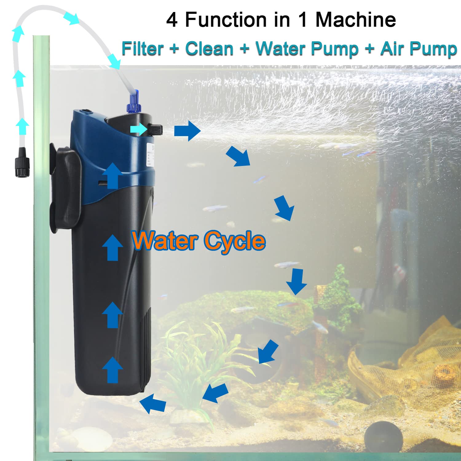 COOSPIDER Fish Tank Filter Sun JUP-02 Aquarium Green Clean Submersible Machine 132gph for 10-40 Gallon Small Fish Tank Internal