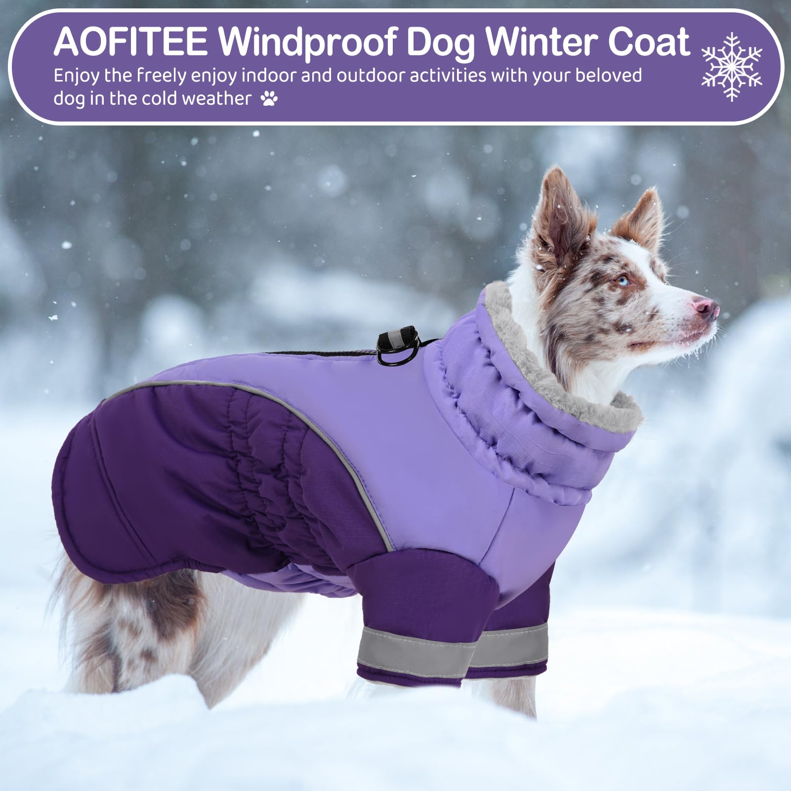 AOFITEE Dog Coat Warm Dog Winter Jacket for Medium Dogs, Windproof Dogs Winter Coat with Harness Built in, Turtleneck Fleece Pet