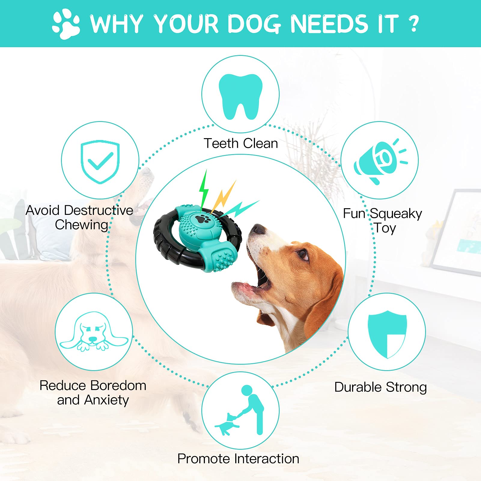 Indestructible Dog Chew Toys For Aggressive Chewers, Squeaky, Milk Flavor - Medium Large Dogs