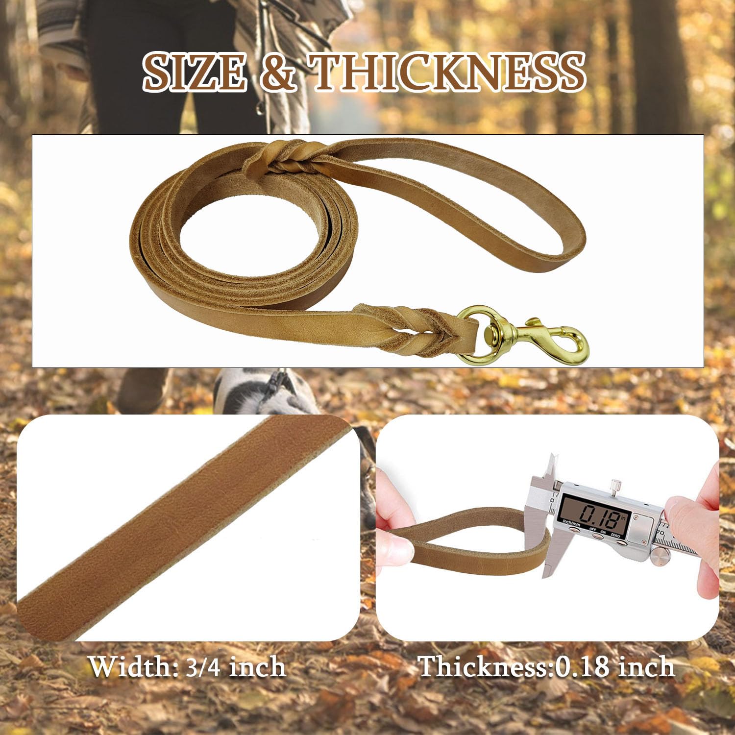 Lwbmg Leather Dog Leash - 6Ft X 3/4 Inch Heavy Duty, Braided, Comfortable For Large, Medium & Small Dogs - Training Tan