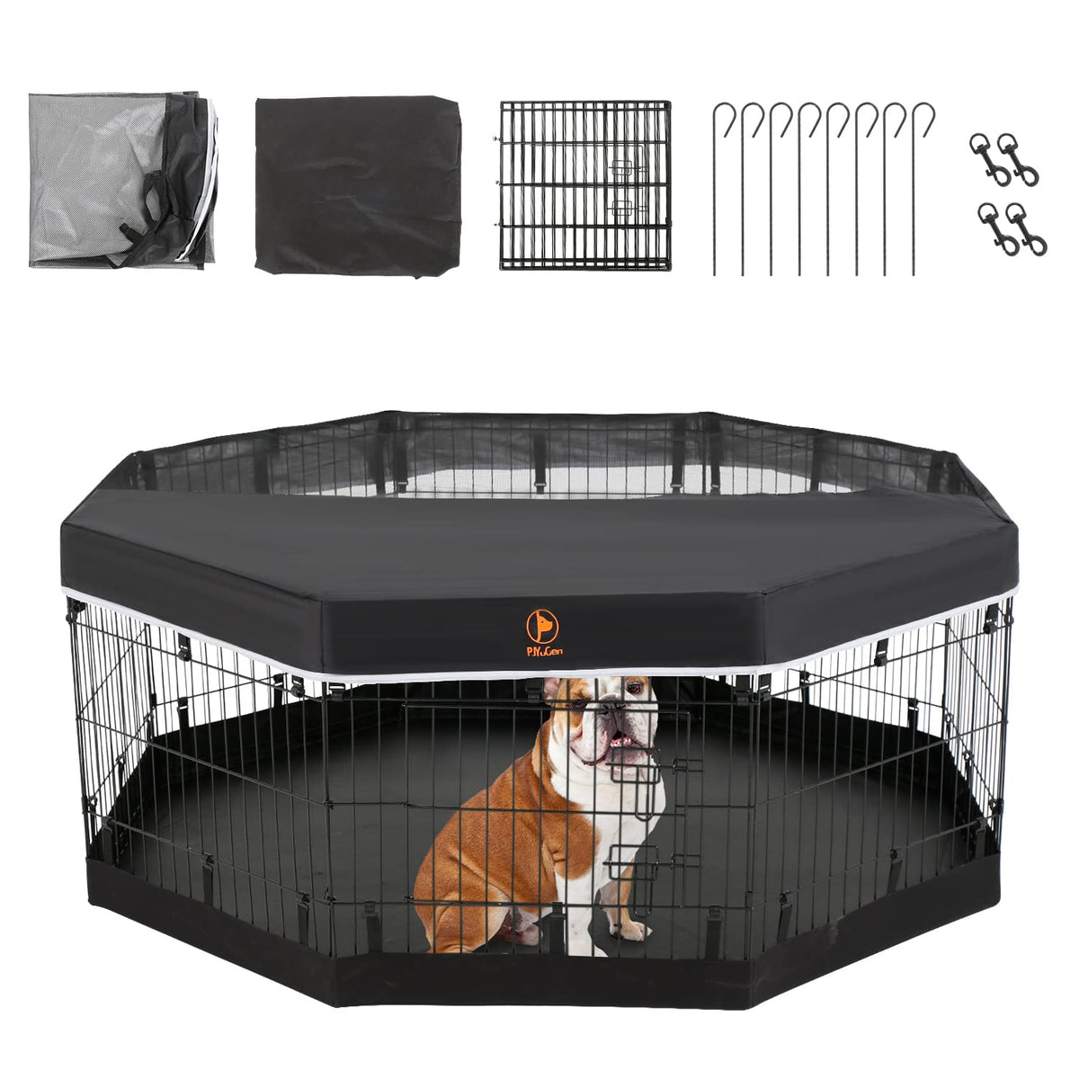 Pjyucien Dog Playpen - Metal Foldable Dog Exercise Pen, Pet Fence Puppy Crate Kennel Indoor Outdoor With 8 Panels 30