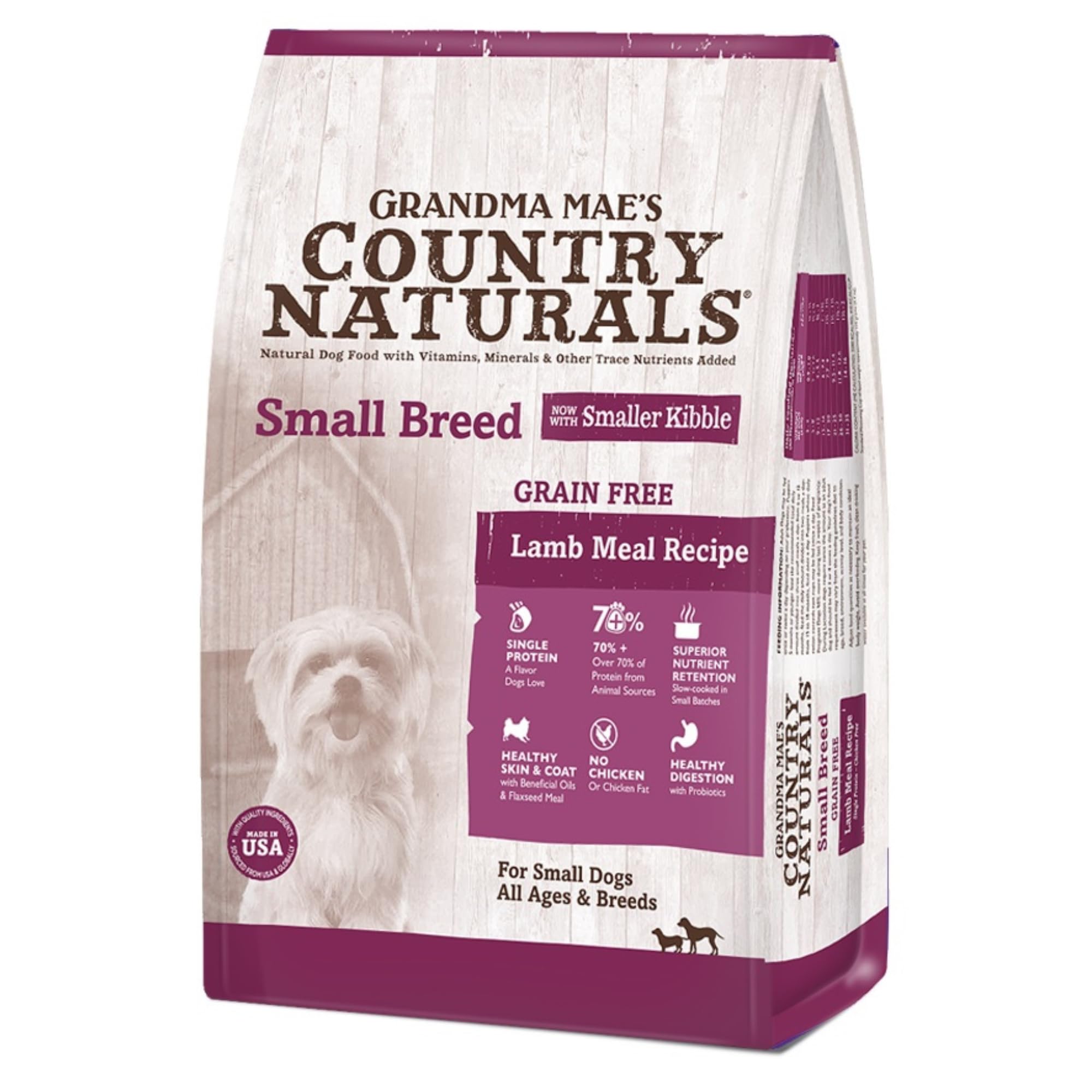 Grandma Maes Country Naturals Dry Dog Food, Grain Free Small Breed Formula, Lamb, Slow Cooked & Nutrient Dense, Made in USA, 4 L