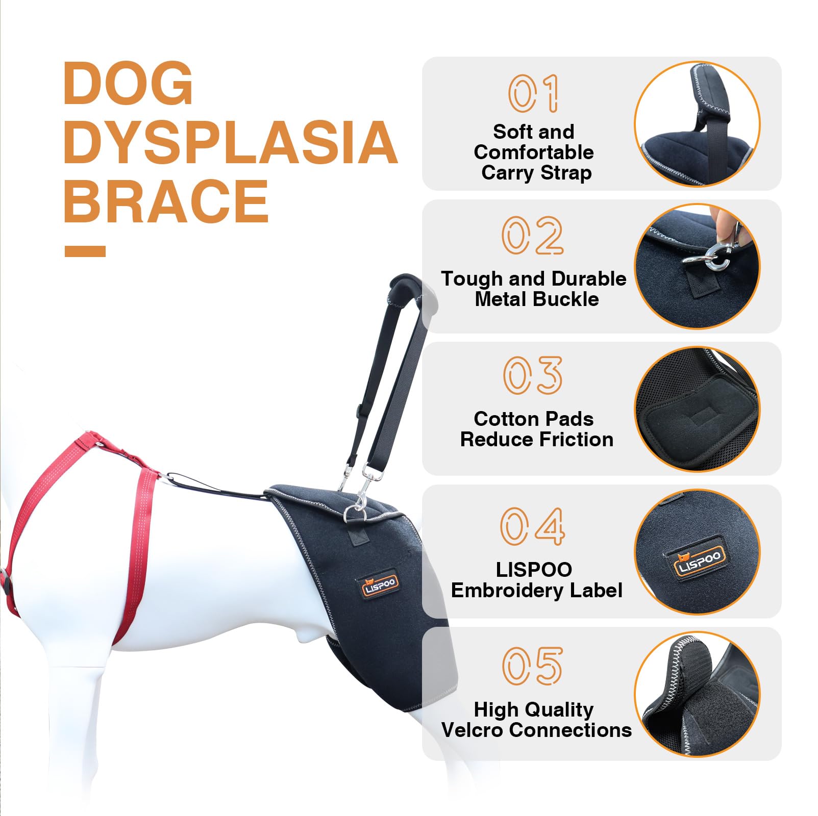 LISPOO Dog Hip Brace for Large Dogs - Adjustable Orthopedic Support Wrap for Dysplasia/Arthritis-Sufficient Breathability, Warm