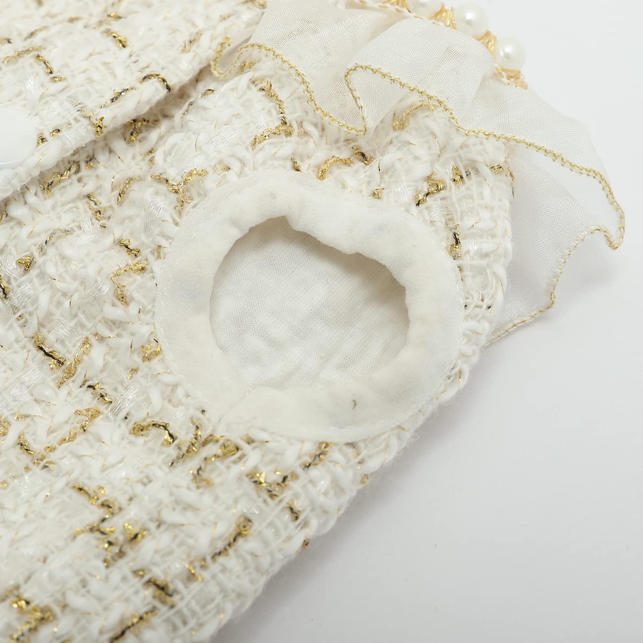 Dog Plaid Dress Lace Tulle Tutu Princess Skirt With Pearls Accessory For Small Girl Dogs Christmas Holiday Wedding Birthday Party (White, S)