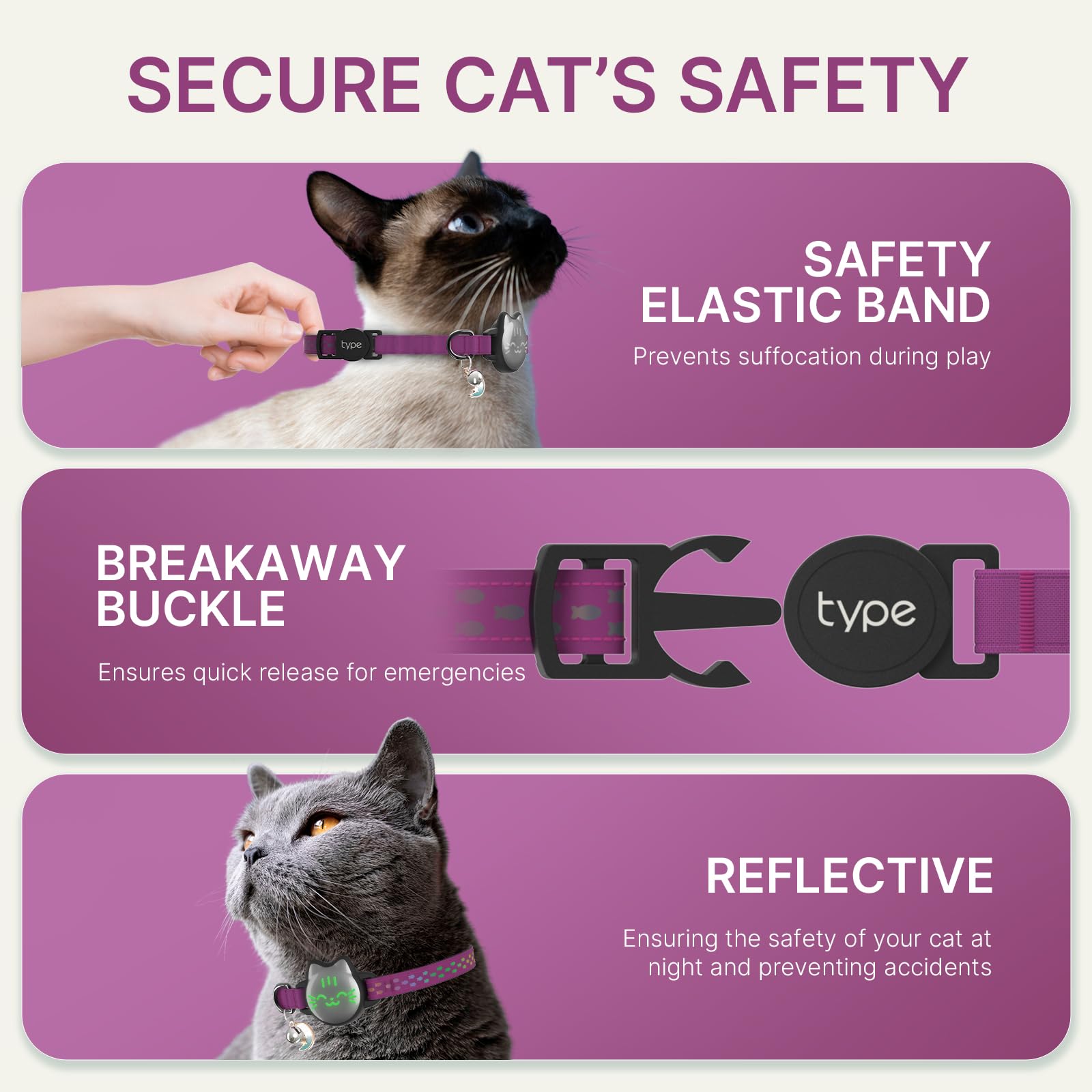 Waterproof Airtag Cat Collar, Breakaway Cat Airtag Collar With Luminous & Reflective Pattern Strap, Lightweight Kitten Collar Fo