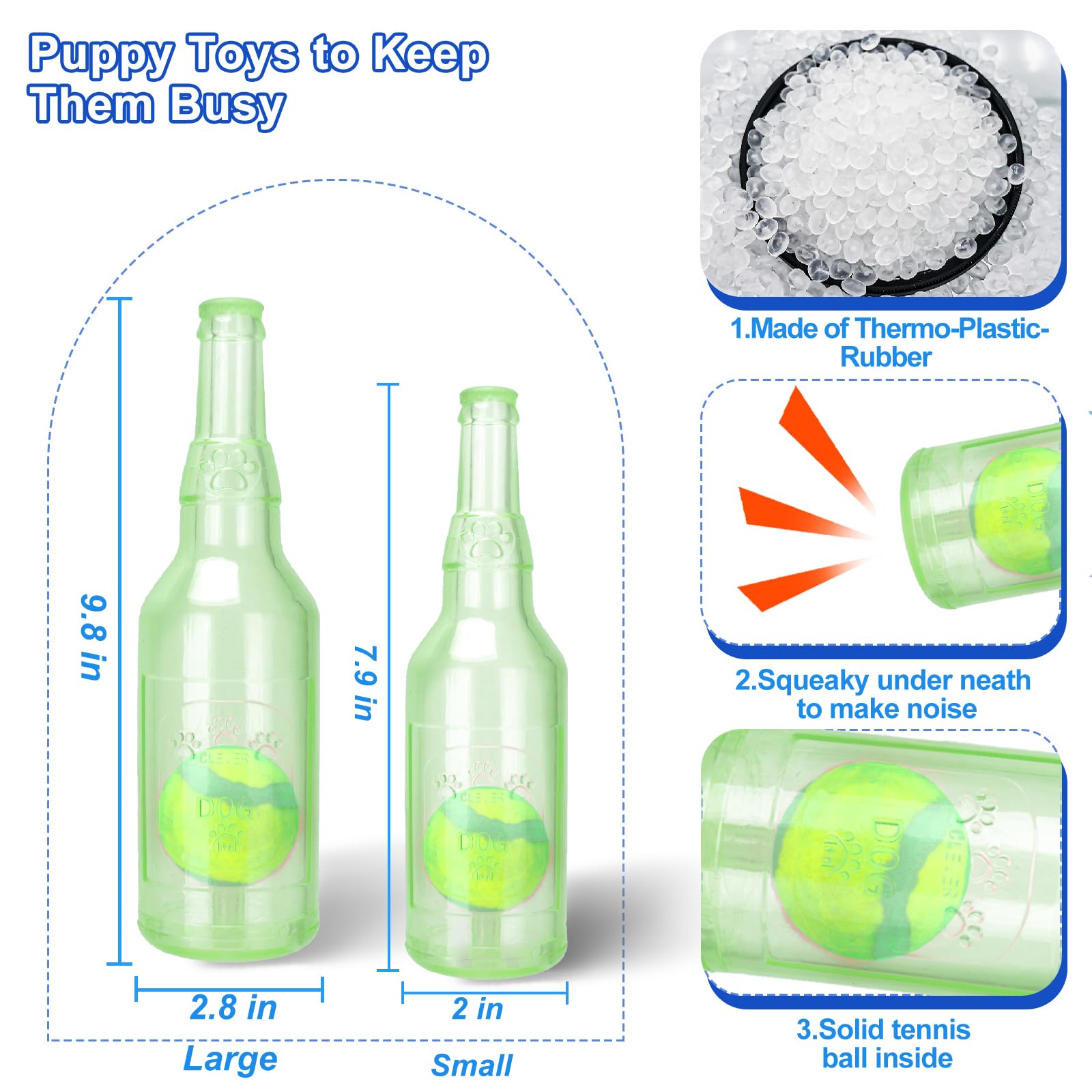 Squeaky Chew Toy For Dogs, Tpr Bottle With Tennis Ball Inside (Green, Large)
