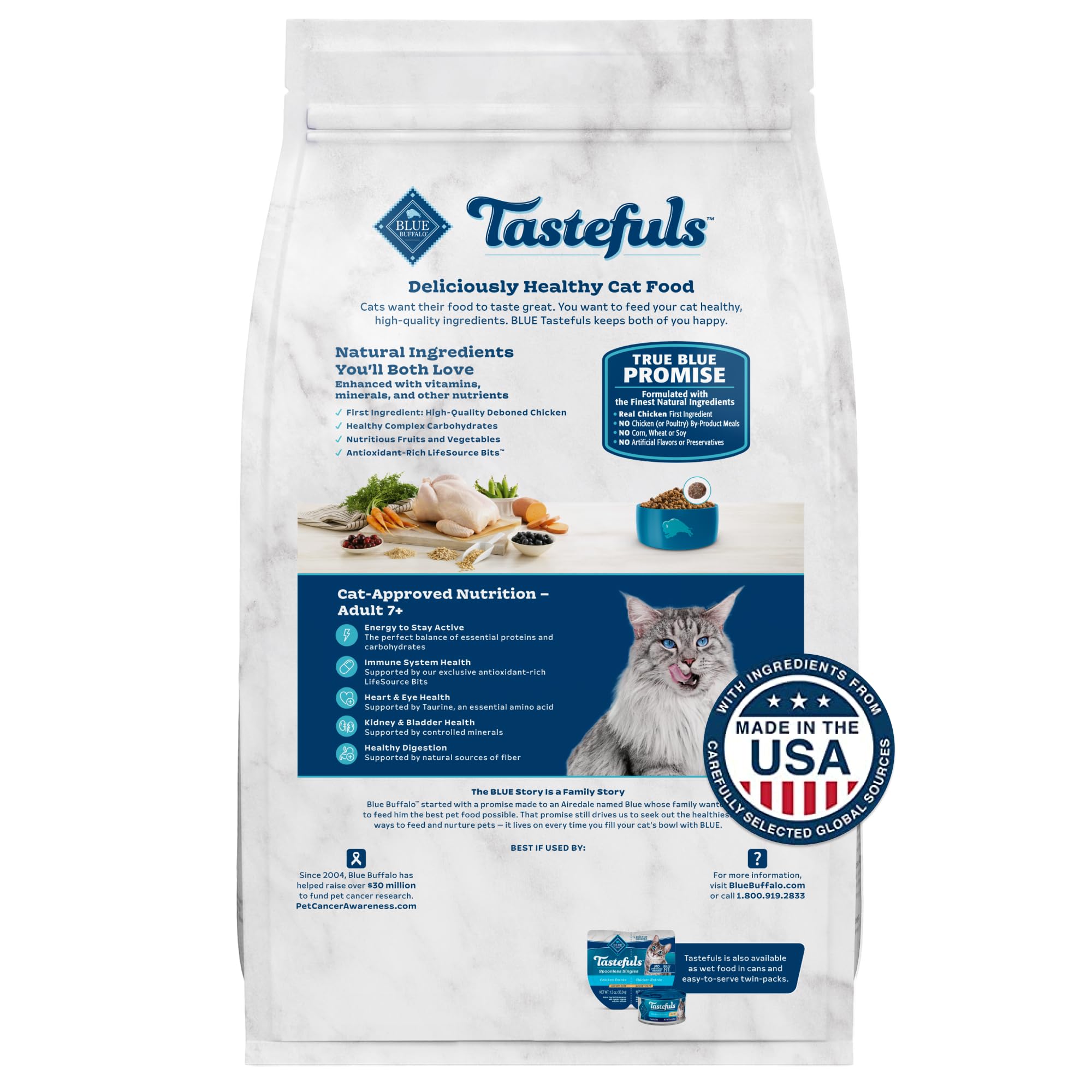 Blue Buffalo Tastefuls Mature Dry Cat Food for Adult Cats 7+, Made in the USA with Natural Ingredients, Chicken & Brown Rice Rec