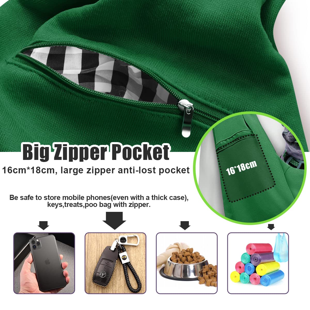 Tomkas Dog Sling Carrier For Small Dogs Puppy Carrier For Small Dogs (Emerald Green, Adjustable Strap & Zipper Pocket)
