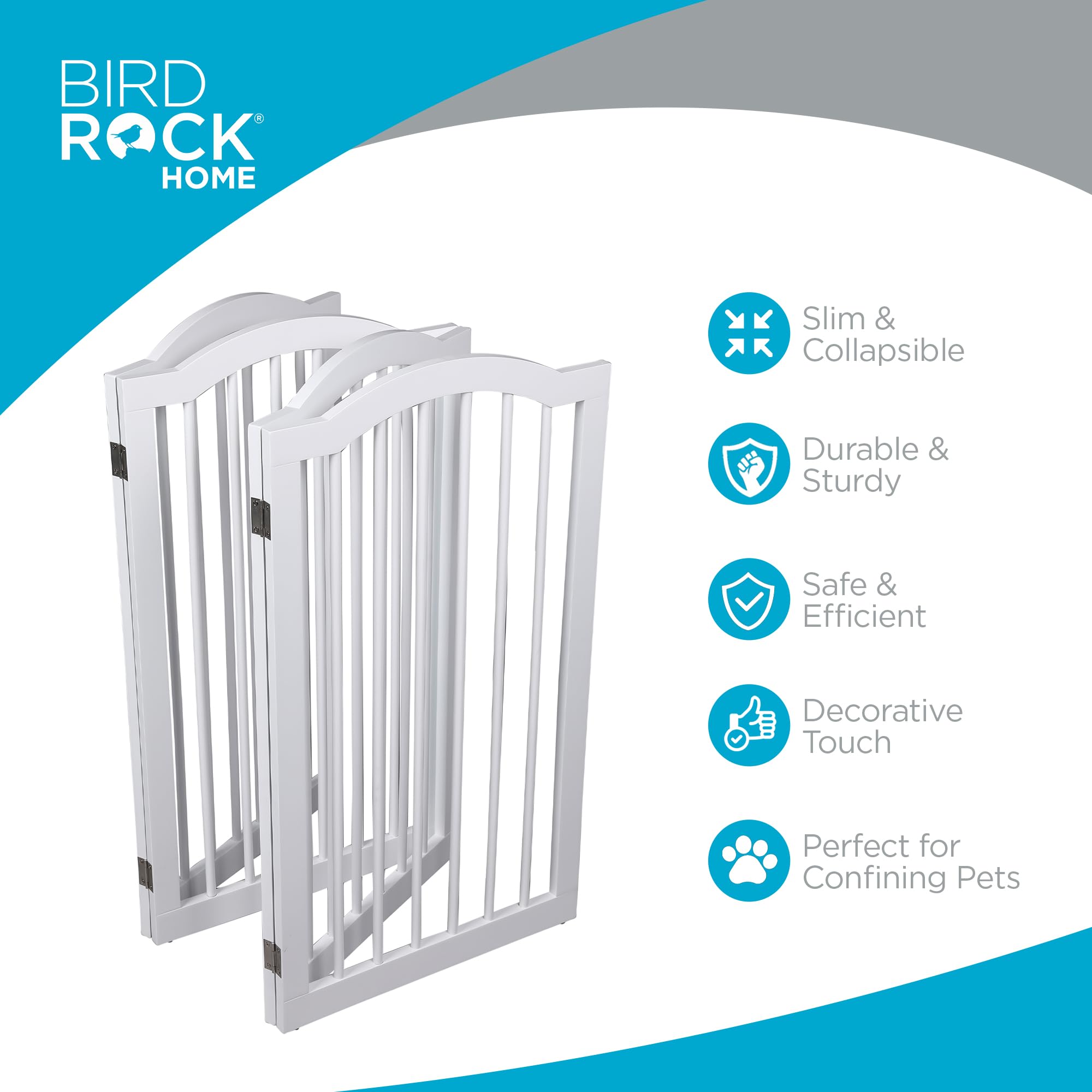Internet'S Best Arched Top Dog Gate | 4 Panel, 36' H Wooden Pet Barrier For Dogs Or Cats | Freestanding Folding Room Divider For Doorways, Hallways, Stairs, And Porch | Portable, Extra Wide | White