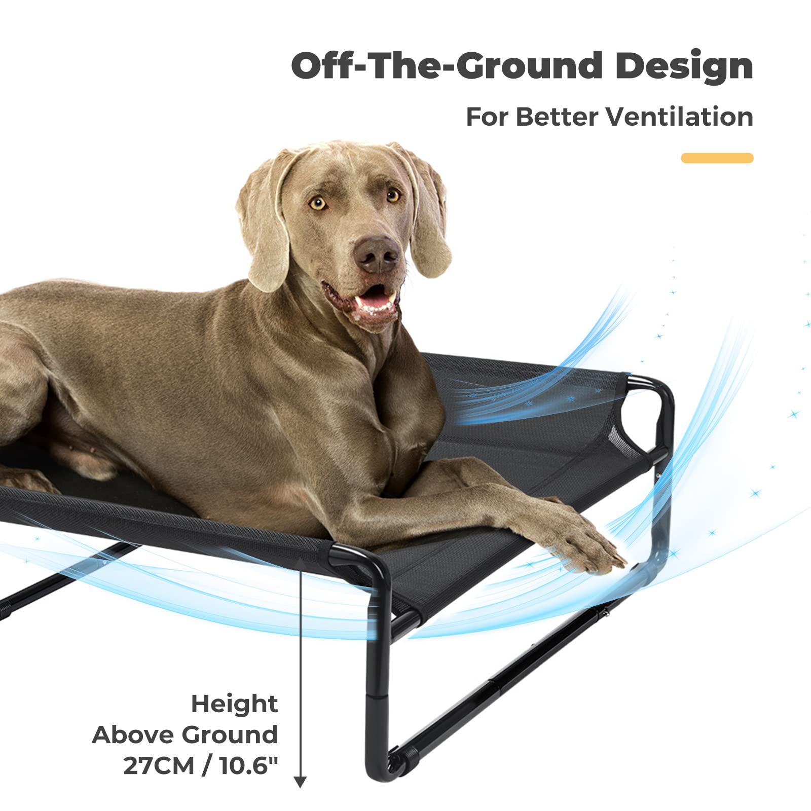 Veehoo Original Cooling Elevated Dog Bed, Outdoor Raised Dog Cots Bed For Large Dogs, Chew Proof Standing Pet Bed With Washable Breathable Mesh, No-Slip Feet For Indoor Outdoor, Xx-Large, Black