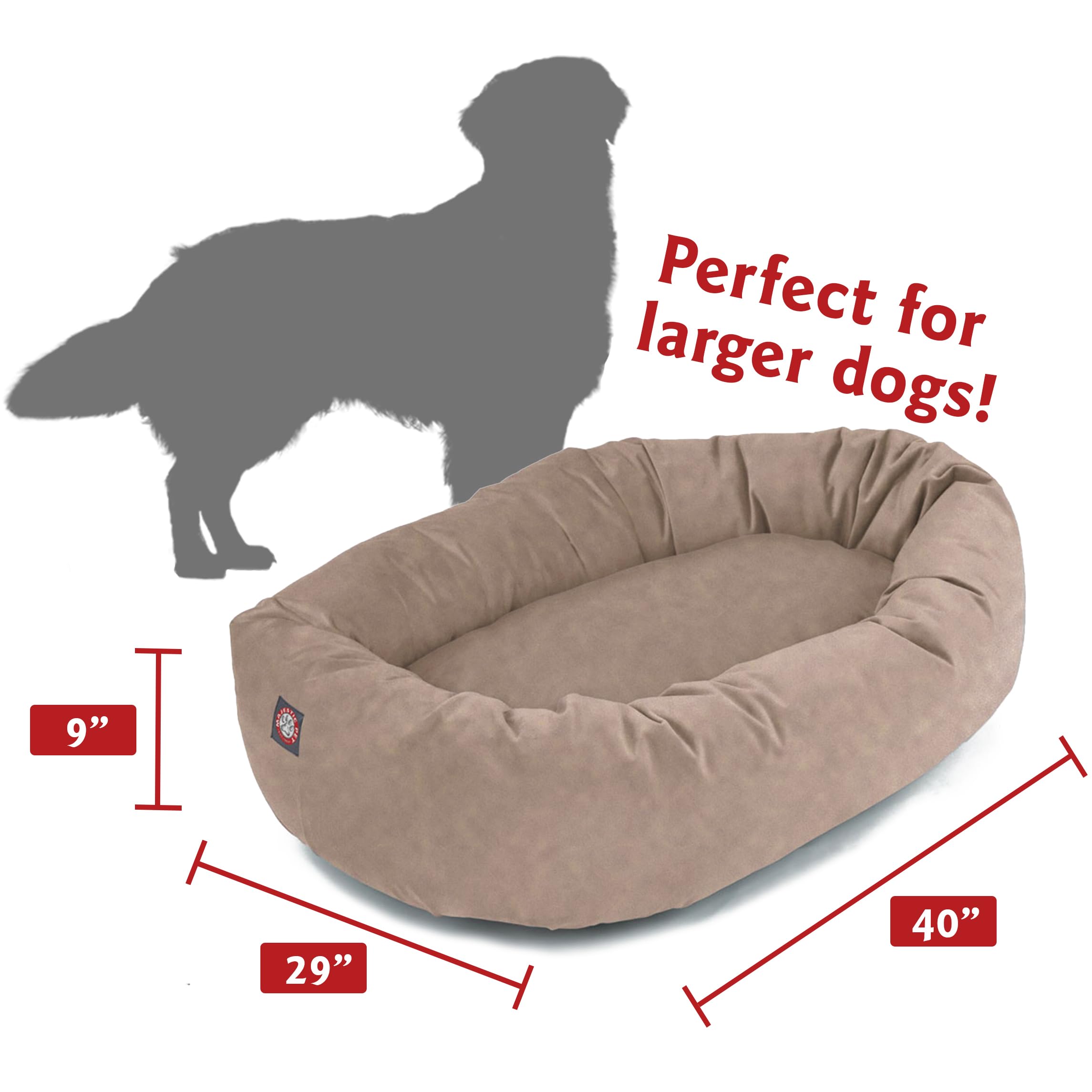 Majestic Pet 40 Inch Suede Calming Dog Bed Washable – Cozy Soft Round Dog Bed With Spine Support For Dogs To Rest Their Head - Fluffy Donut Dog Bed 40X29X9 (Inch) - Round Pet Bed Large – Stone