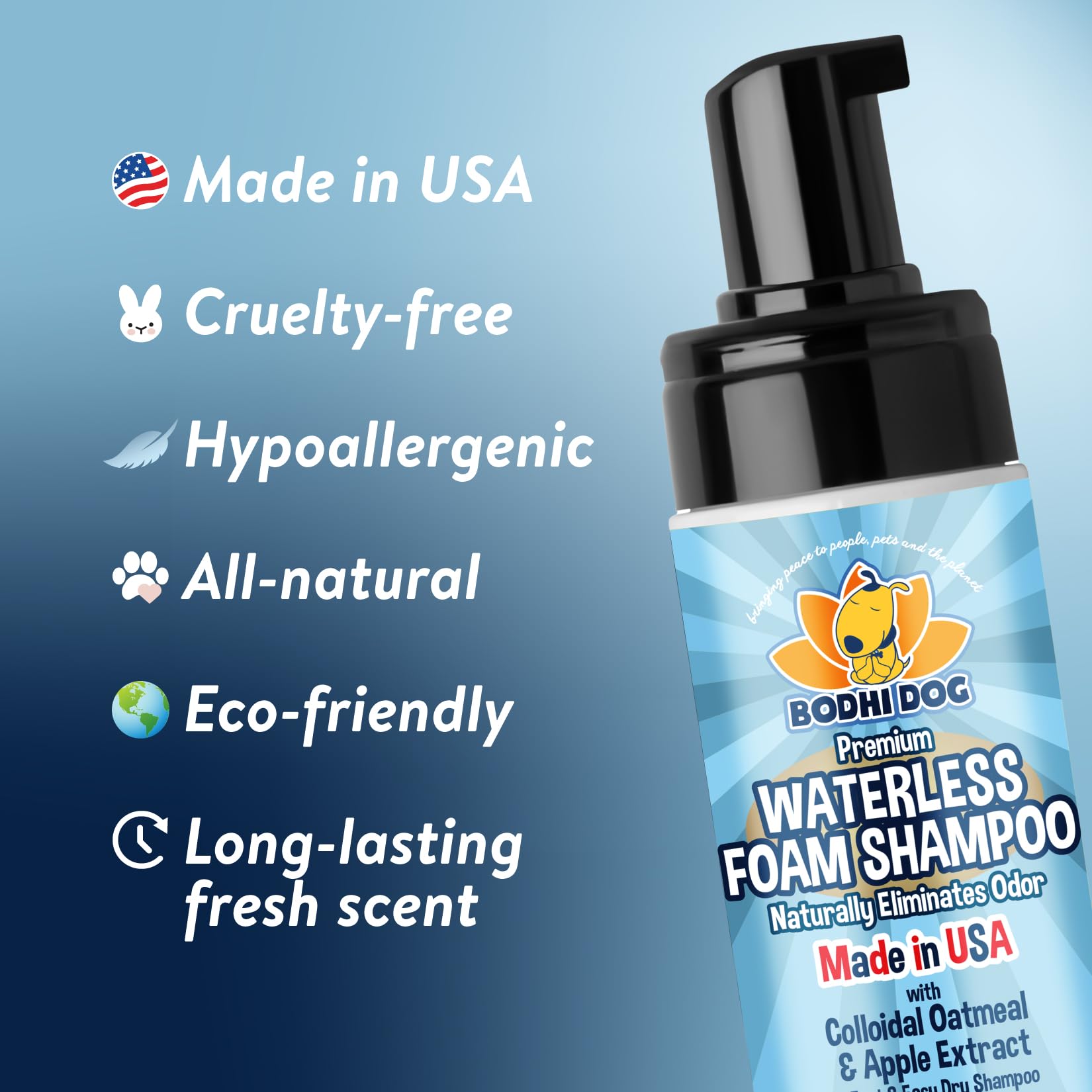 Bodhi Dog Waterless Foaming Shampoo | Natural Pet Shampoo For Dogs & Cats | Waterless Dry Shampoo For Bathless Cleaning | No Rinse Required | Made In Usa (Oatmeal, 8Oz)