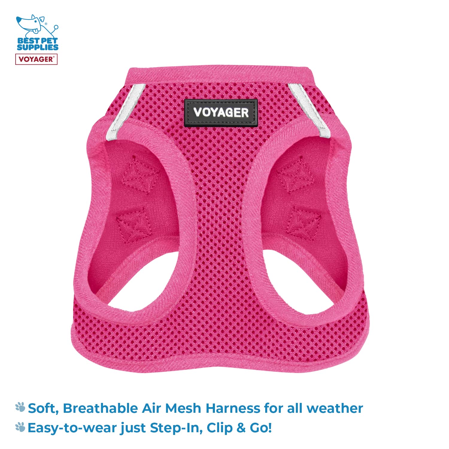 Voyager Step-In Air All Weather Mesh Harness And Reflective Dog 5 Ft Leash Combo With Neoprene Handle, For Small, Medium And Large Breed Puppies By Best Pet Supplies - Leash Harness (Fuchsia), Xxs