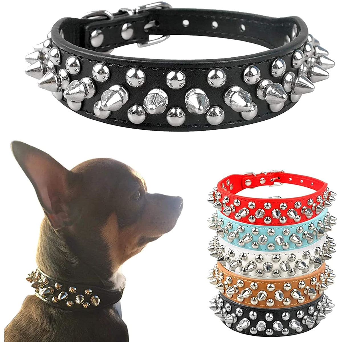 Petcare Spiked Dog Collar Black Soft Pu Leather Funny Mushrooms Rivet Spike Studded Puppy Collar Adjustable Outdoor Pet Dog Coll