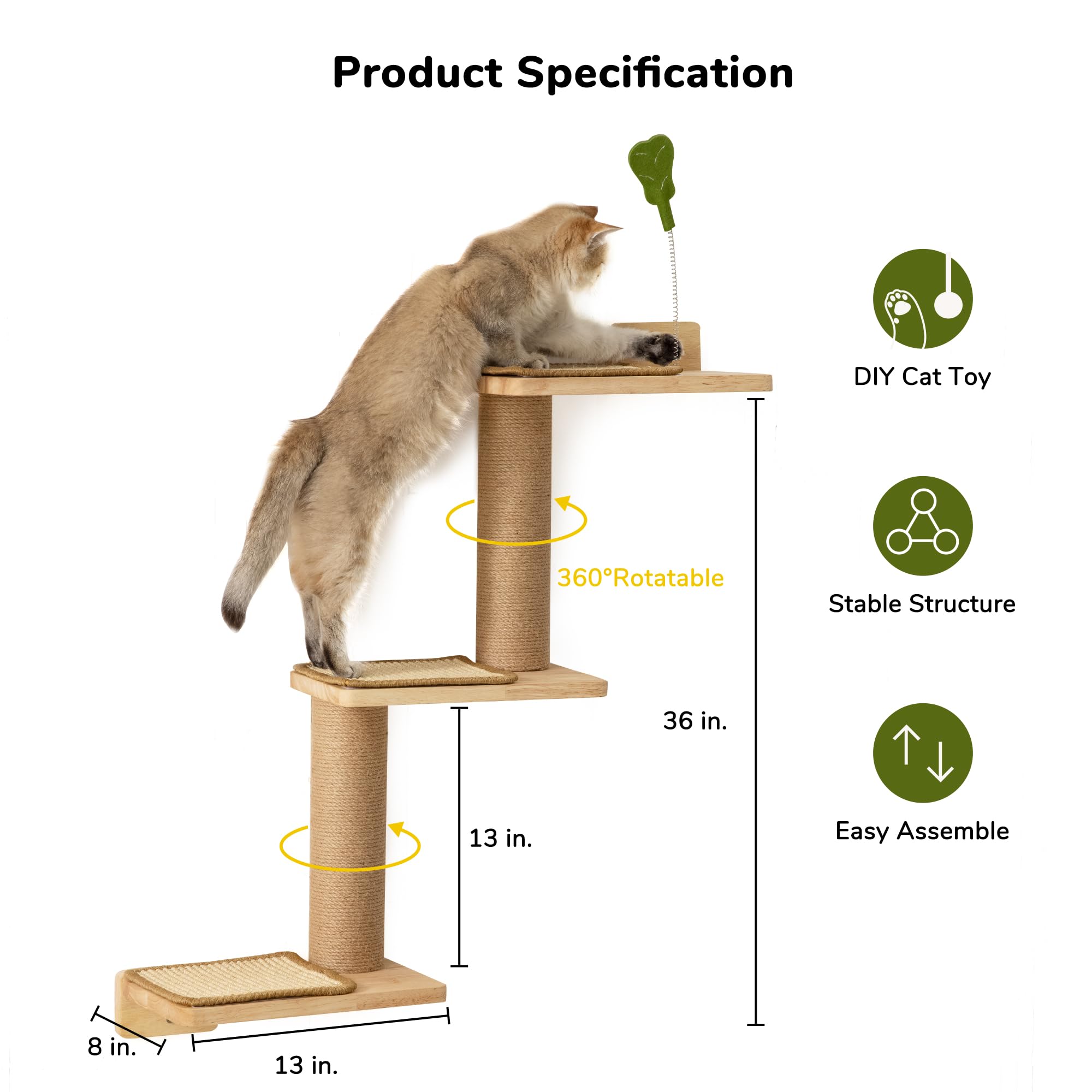 Fukumaru Cat Wall Shelves, 3 In 1 Transformable Cats Scratching Post Wall Mounted, Diy Kitten Walls Jungle And Perch Platform Su