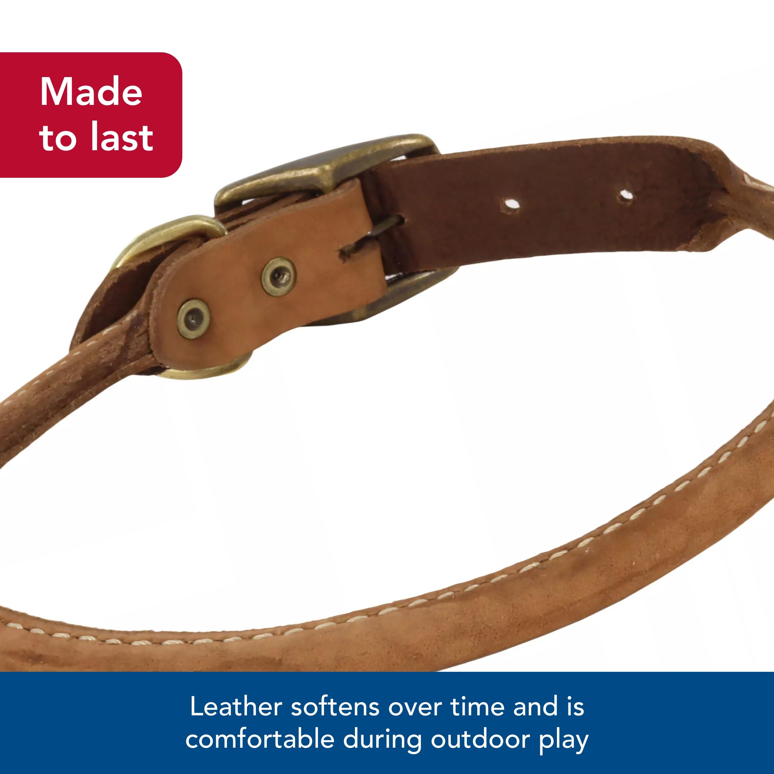 Coastal Pet - Circle T - Rustic Leather Round Dog Collar, Brick Red, 5/8' X 16'