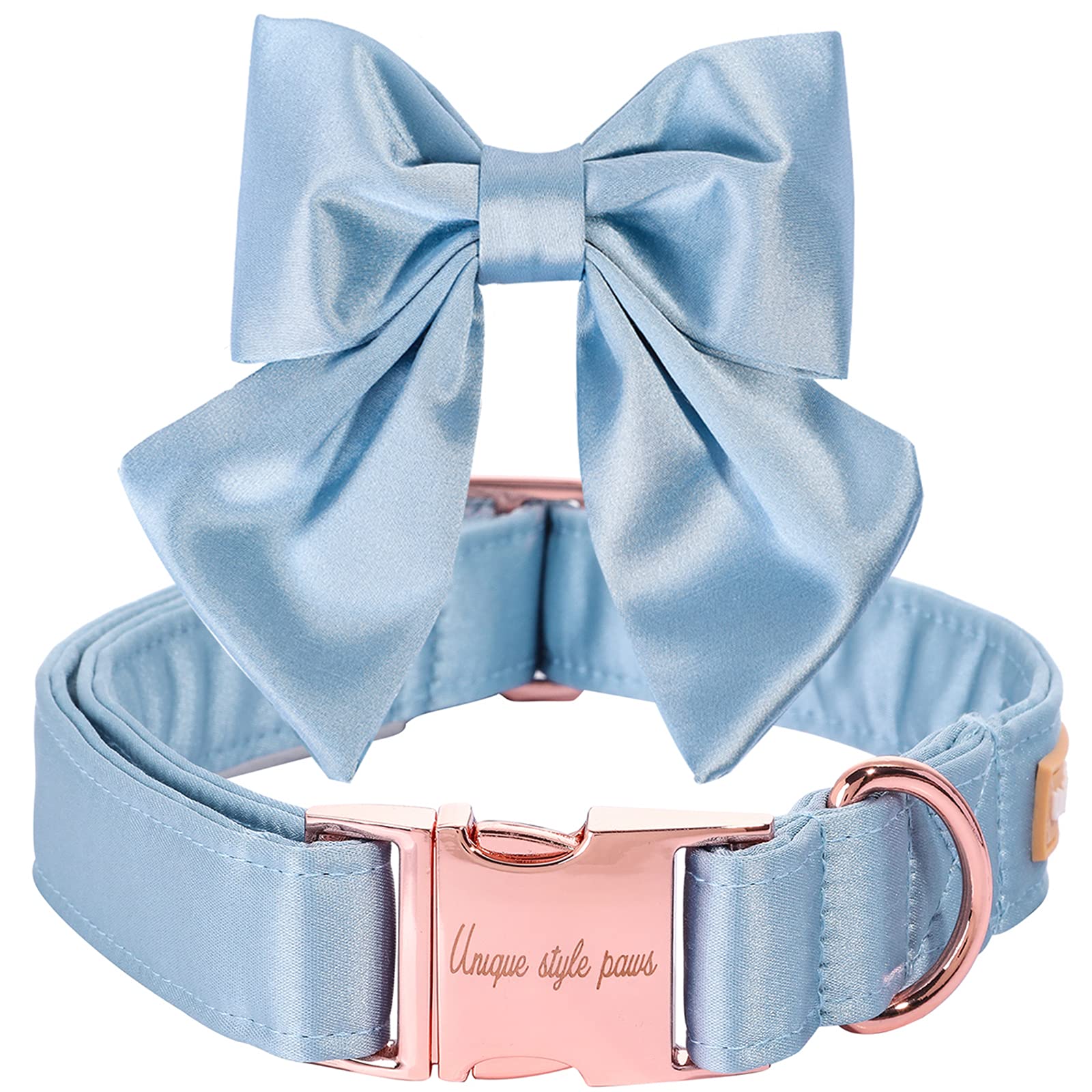 Unique Style Paws Silk Blue Color Dog Collar Adjustable Durable Dog Collar With Bow Wedding Bowtie Collar For Small Puppy And Cats