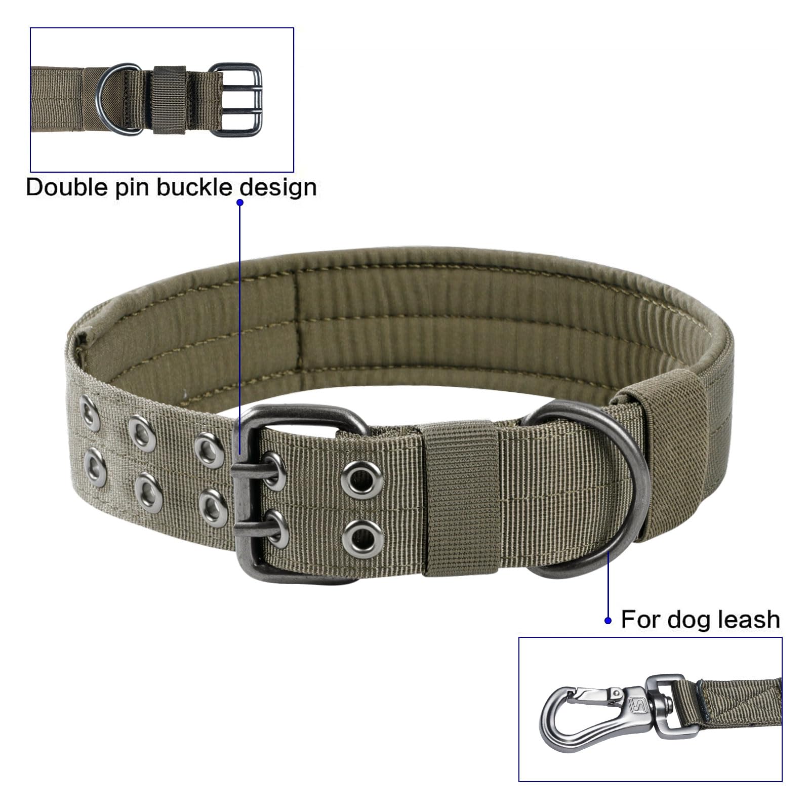 Excellent Elite Spanker 1.5' Width Military Dog Collar Adjustable Metal D Ring & Buckle Working Dog Collar For Medium Large Dogs(Ranger Green-Xl)