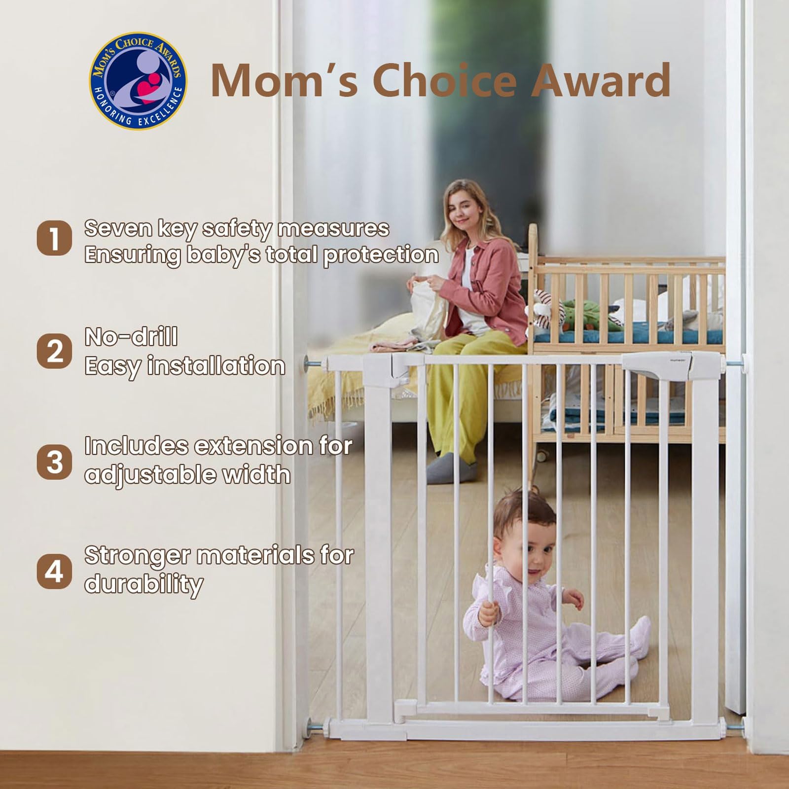 Mumeasy Baby Gate for Stairs - 29.6-46  Auto Close Dog Gate for Doorways, Extra Wide Child Gate Indoor, Walking Through Safety G