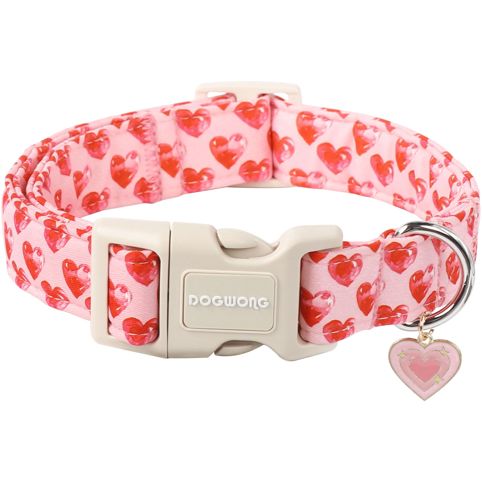 Dogwong Valentine Dog Collar- Cute Pink Heart Dog Collars Adjustable Durable Designer Valentines Day Dog Collar For Small Medium
