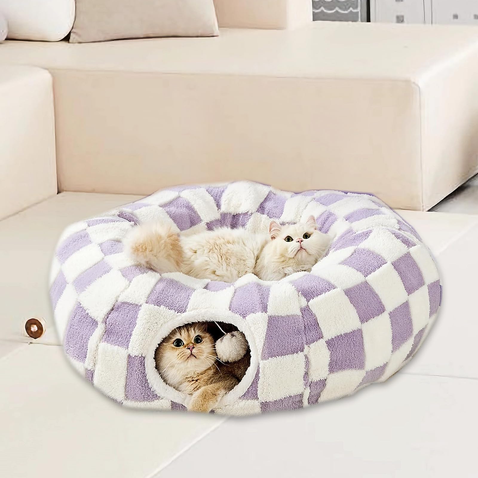 Dfengdf Cat Tunnel Bed For Indoor Cat Donut Tunnel Peekaboo Cat Cave With Washable Cushion Cat Tube Toys For Kitten Puppy Rabbit