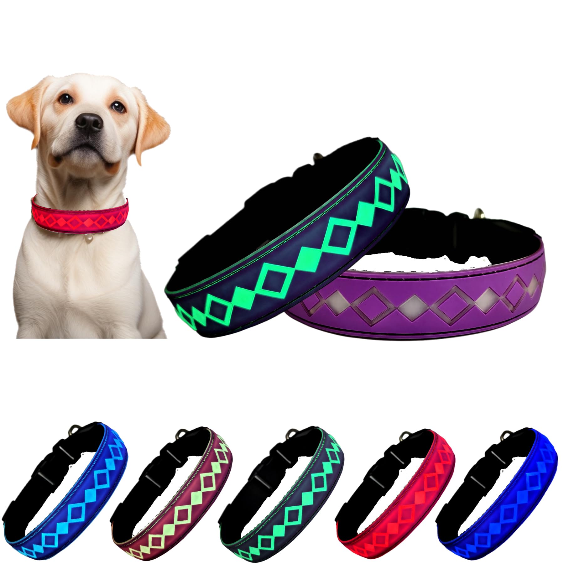 Dogled Usb-C Led Light Up Dog Collar, 3D Design Comfortable And Soft Material,Multicolored Lighting,Night Dog Collar (Lx-Purple,