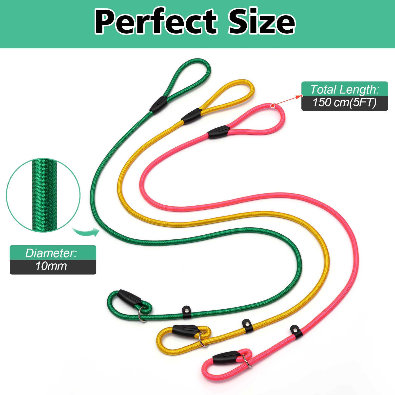 Fovrlzse 3-Pack Adjustable Adjustable Slip Leads For Dogs - No-Pull Training Multi-Color