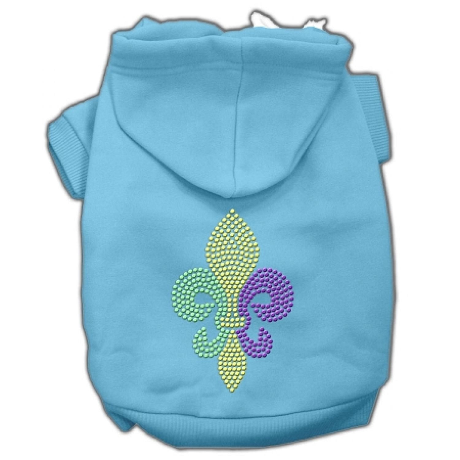 Mirage Pet Products 8&quot; Mardi Gras Fleur De Lis Rhinestone Hoodies Baby, X-Small, Blue