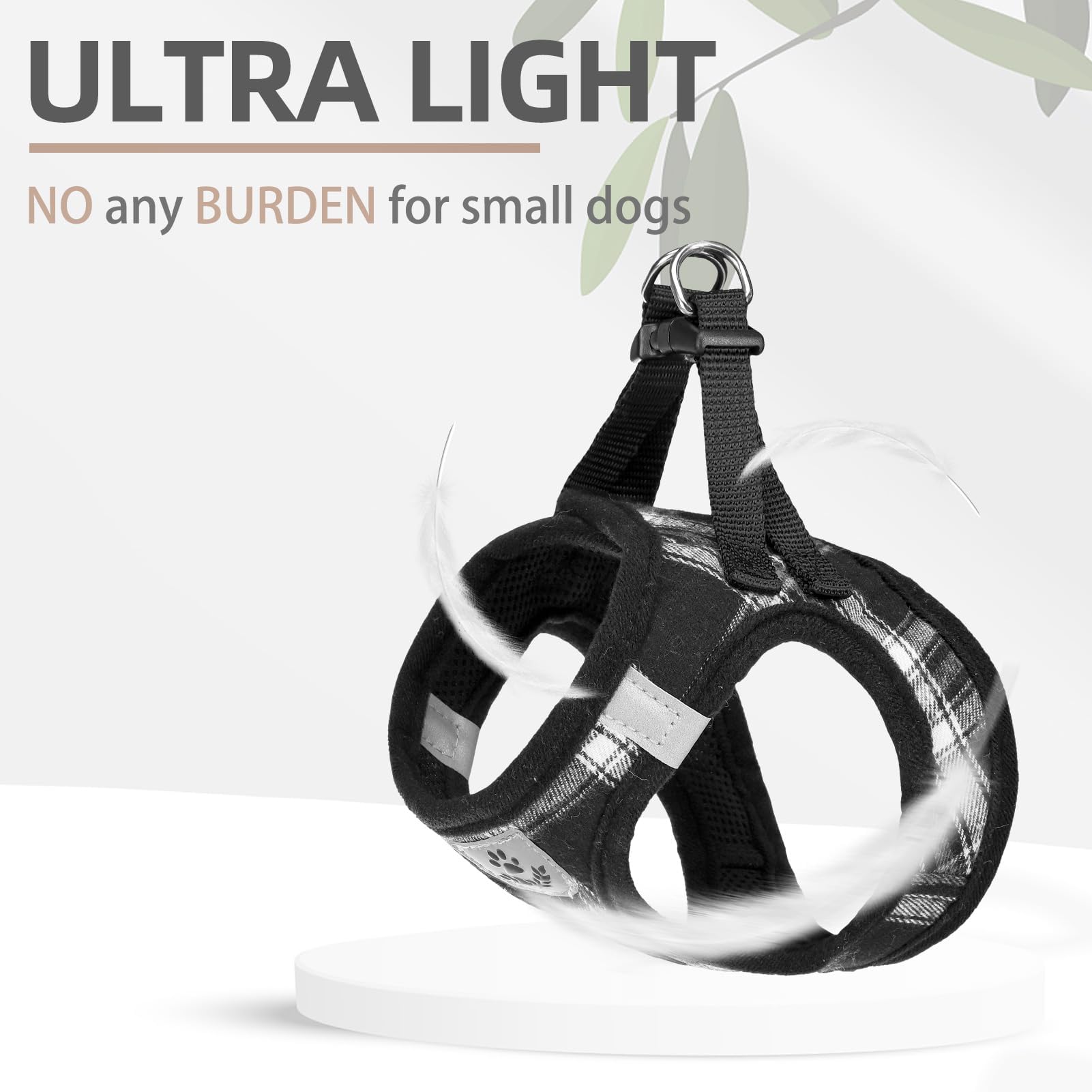 Pupteck Adjustable Dog Harness Collar And Leash Set Step In No Pull Pet Harness For Small Medium Dogs Puppy And Cats Outdoor Walking Running, Soft Mesh Padded Reflective Vest Harnesses, Black Xl