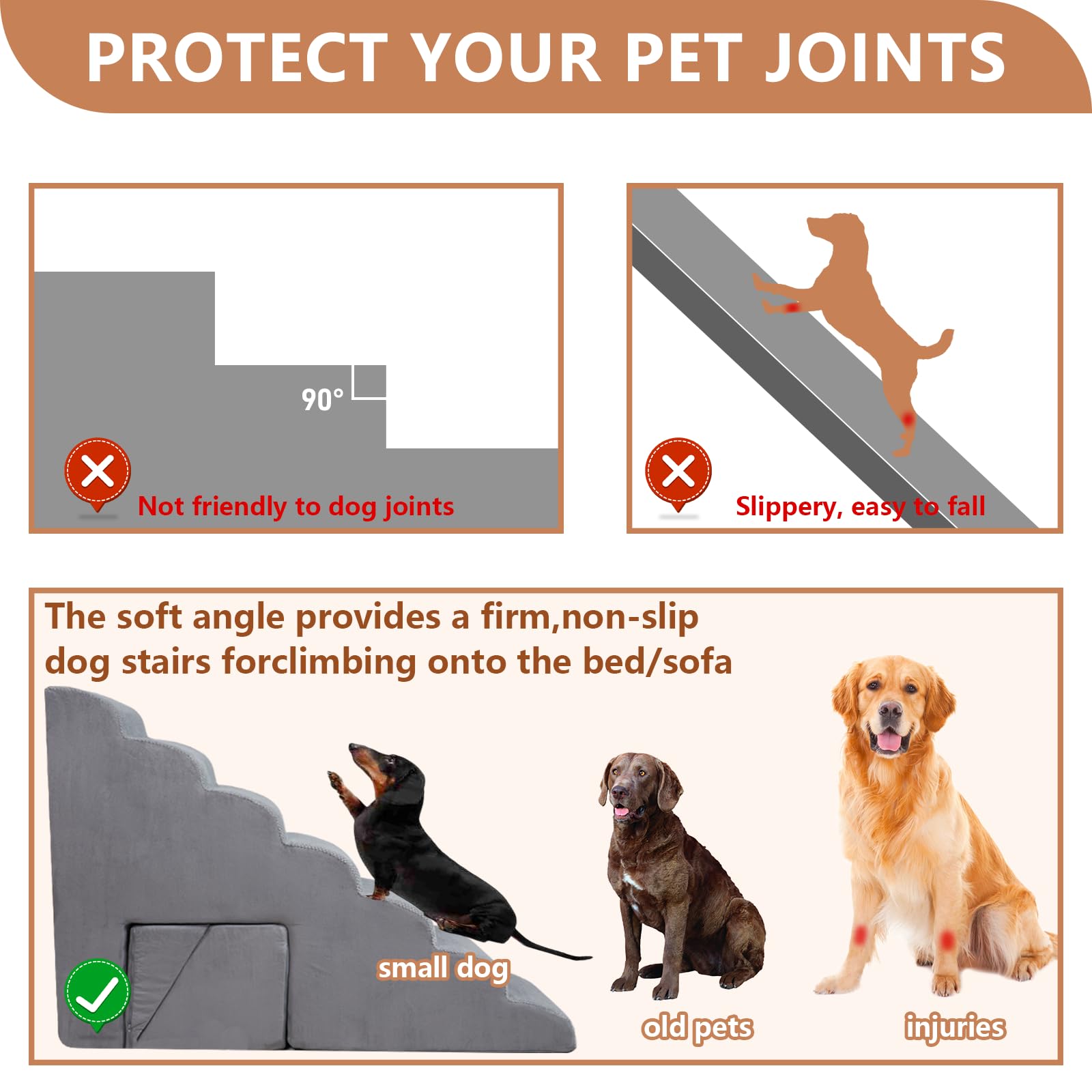 7-Tiers Dog Stairs For High Beds, 33 Inch Foam Dog Steps For Small Dogs, Non-Slip 7 Steps Pet Stairs For Small Dogs And Older Pe