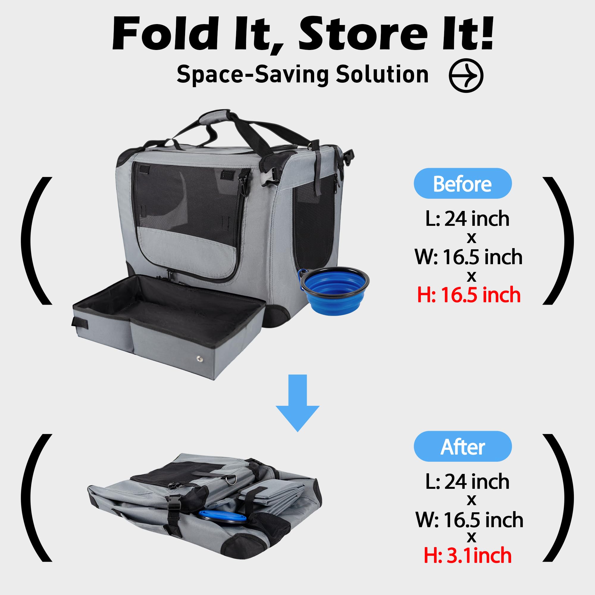 Prutapet Large Cat Carrier 24''X16.5''X16.5'' Soft-Sided Portable Pet Crate For Car Traveling With Collapsible Litter Box And Bo