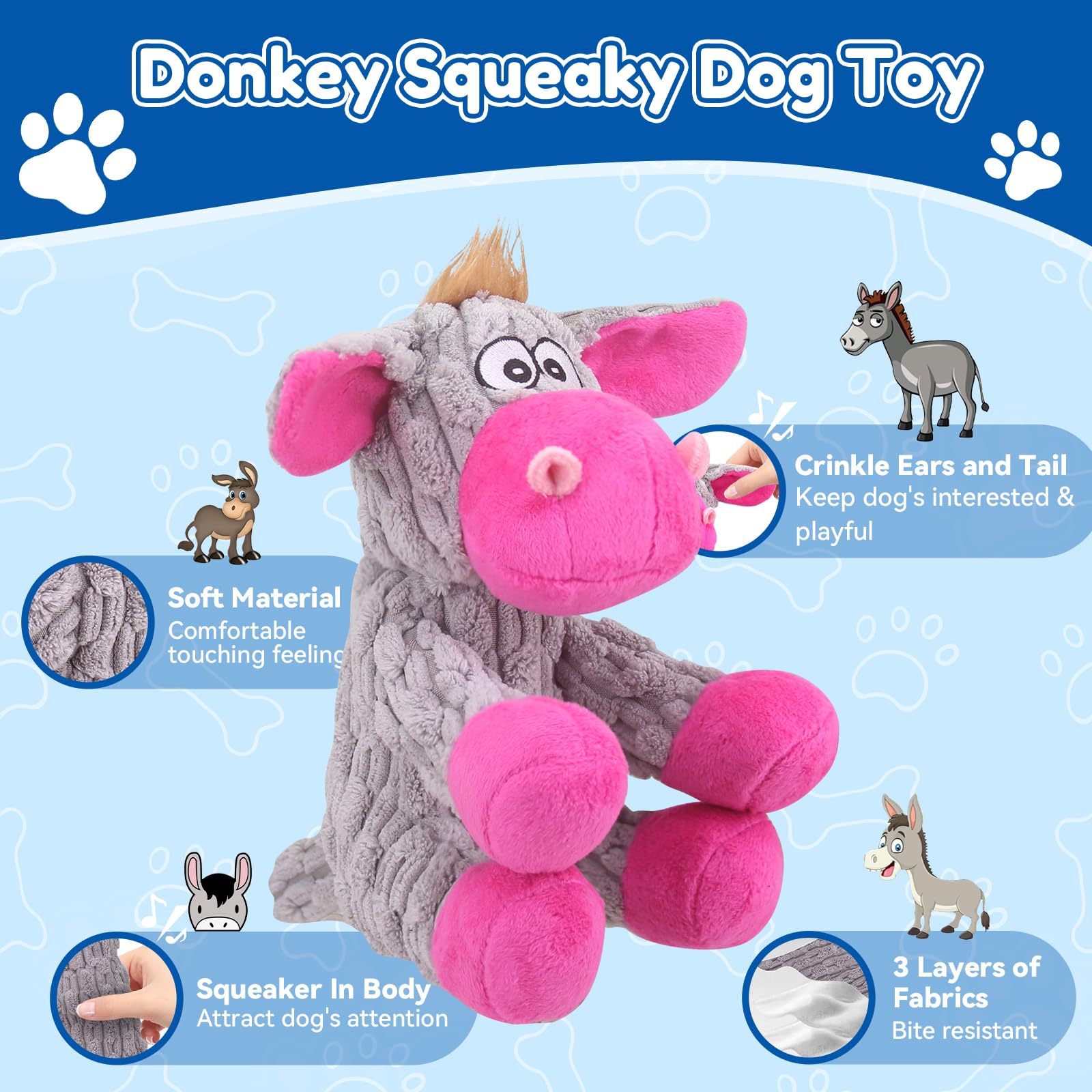 Loncoldy Plush Chew Toys For Large Dogs, Tough Crinkle Stuffed Animal Squeaky Interactive Toys For Small Medium Large Dogs, Keep